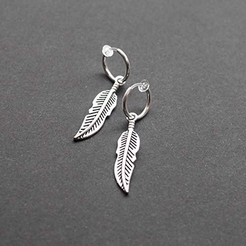 Silver Small for Women Comfortable Plastic Invisible Clip On Hoop Earrings Men Fake Nose Ring Faux Lip Septum Ring Fake Cartilage Earrings 12 mm Spike Cross Feather 15mm Unisex Gold Non Piercing Lobes - color: Feather