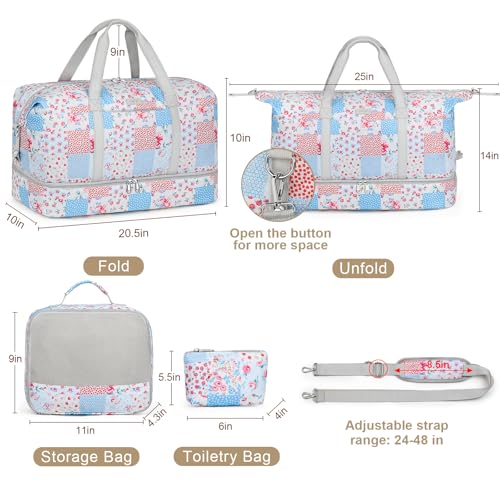IBFUN Weekender Bags for Women, Travel Duffle Bag with Shoe Compartment Carry on Weekender Overnight Duffel for Weekend Travel Business Trip 3PCS - color: E3-Blue