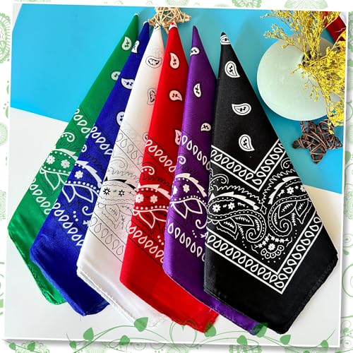 ILHSTY 60 Pcs Women Men Paisley Bandanas Bulk Unisex Bandanas Head Cowboy Scarf Necktie handkerchief Party Supplies - color: White