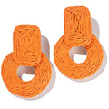 Statement Raffia Earrings Cute Boho Earrings Rattan Dangle Earrings Handmade Straw Wrap Earrings Summer Drop Dangling Earrings for Women Teen Girls - color: Orange