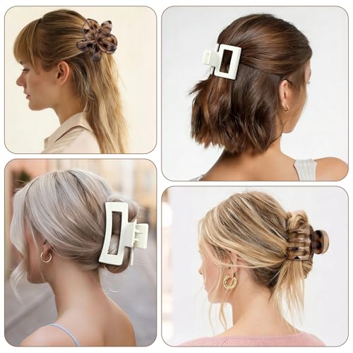 8 Pcs Mixed Style Hair Claw Clips Set, Strong Hold Non-Slip Clips for Women & Girls, Rectangle & Flower Design Hair Clips for Thick/Thin Hair, Daily & Styling Accessories (Neutral & Pastel Tones) - color: Neutral