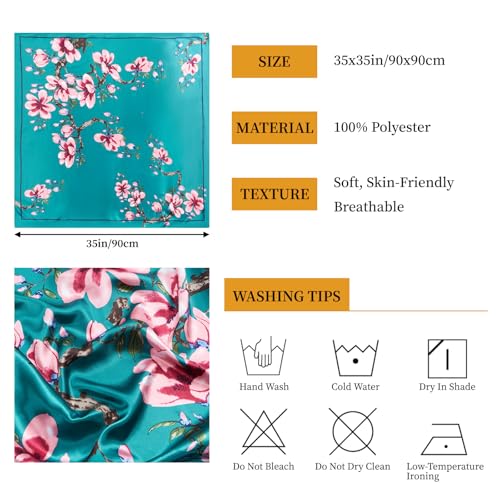 QIUTIMIY 35"x35" Like Silk Head Scarf for Women Satin Feel Large Square Scarf for Hair Wrapping and Sleeping Fashion Bandana - color: (90cm)square Scarf 12