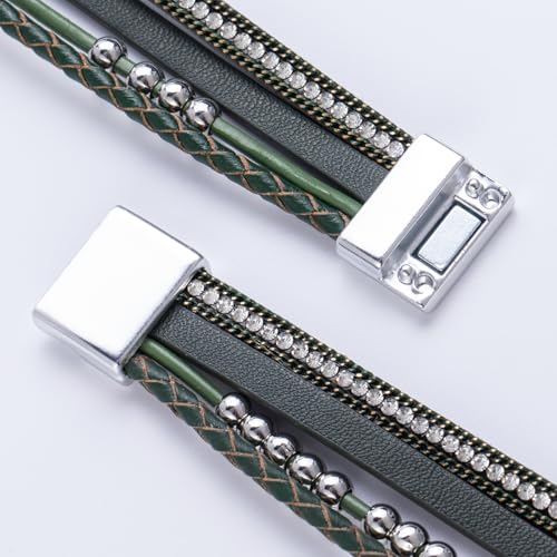 FANCY SHINY Boho Leather Wrap Bracelet Stackable Infinity Chunky Cuff Bracelets Western Hippie Outfits Jewelry Valentine Gifts for Women - color: Olive Green