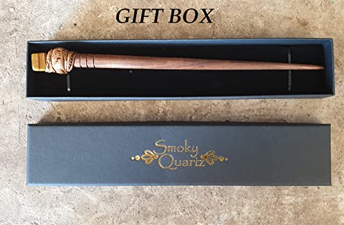 Natural Tumbled Healing Gemstone Crystal Wooden Hair Stick Handmade Gifts Boho Reiki by Smoky Quartz (Tiger Gold) - color: Tiger Gold