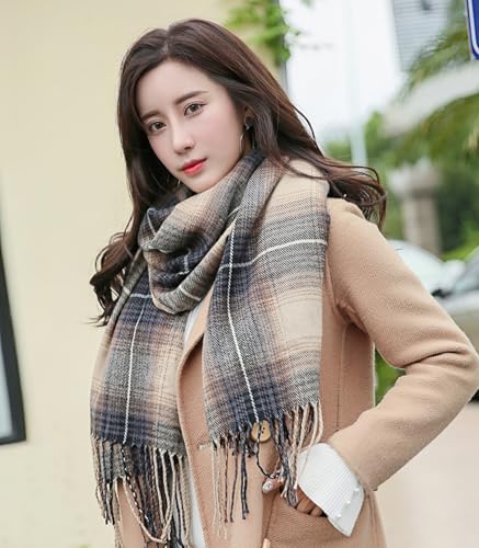 Wander Agio Women's Fashion Long Shawl Big Grid Winter Warm Lattice Large Scarf - color: Gradient Grey 16