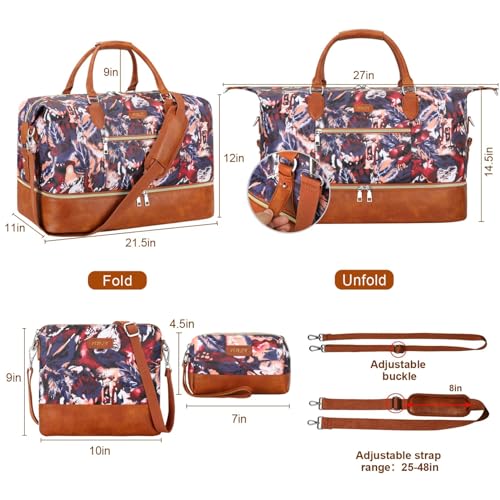 ITIEZY Weekender Overnight Bag for Women - Large Travel Duffel Bag with Shoe Compartment, Gym Duffel Bag Hospital Bag Carry On Tote Bags for Airplanes with Crossbody Bag Toiletry Bag 3Pcs Set - color: 8-Purple Leaf