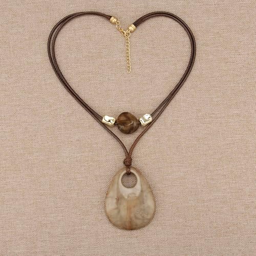 GelConnie Boho Necklaces for Women Cowgirl Necklace Stone Leather Cord Pendant Necklaces With Beads Long vintage Layered Choker Necklace - style: Brown Choker Pendant Necklace