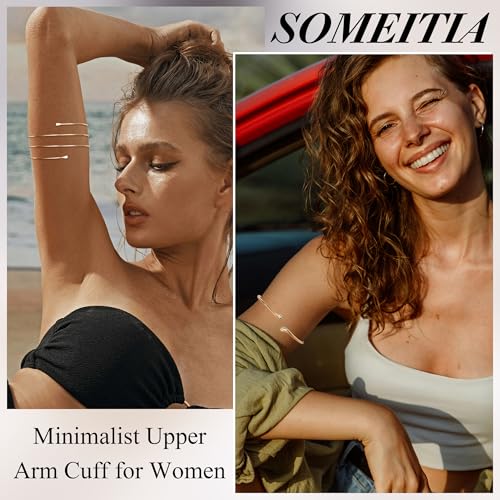 2Pcs Arm Cuff Gold Upper Arm Cuff for Women Adjustable Upper Arm Bracelets Open Irregular Arm Bangle Minimalist Coil Swirl Armlets Armband Jewelry - style: styleC gold