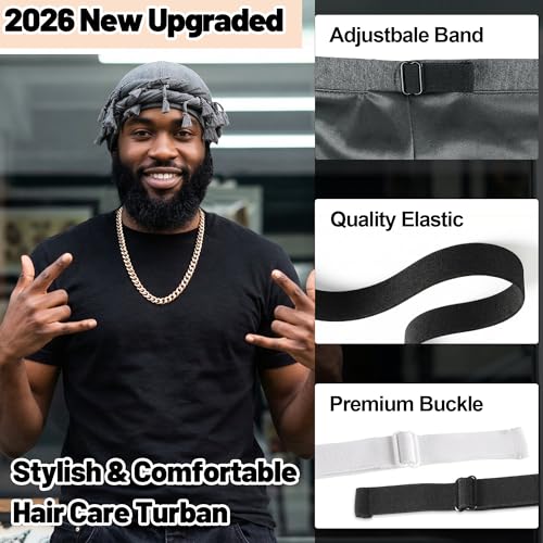 Ababalaya Adjustable Satin Lined Halo Turban Durag for Men &Women Twisted Tassel Head Wraps - color: Grey
