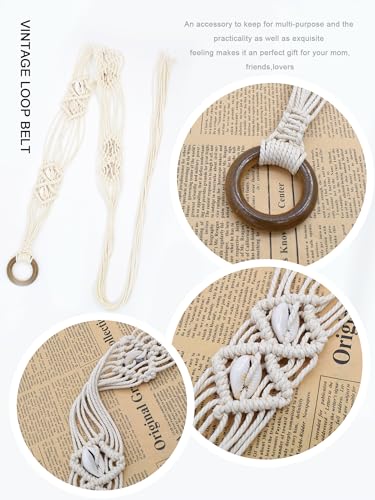 TeeYee Women's Waist Belt Adjustable Boho Style Handwoven Bohemia Tassel Rope Tie with Wooden Beads Braided Chain for Dress - color: 269white