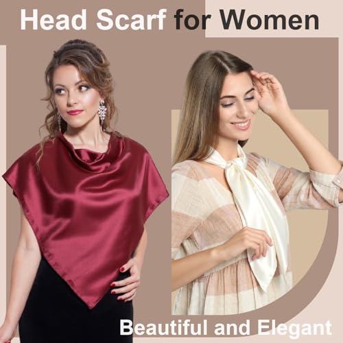 JATEBI 27''/35'' Women Large Satin Scarf Silk Feel Square Wraps Big Hair Bandanas Vintage Print Solid Color Bandana Scarves - color: Black, Burgundy, Camel, White, Off-white, Light Blue Solid, size: 35'' Large