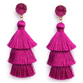 Me&Hz Colorful Layered Tassel Earrings Bohemian Statement Tiered Tassel Big Dangle Drop Earrings for Women Druzy Studs Valentine’s Day Gift - color: Magenta