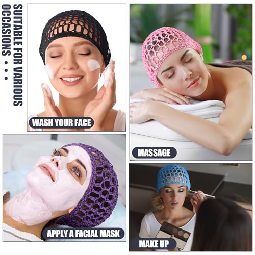 Geyoga 4 Pieces Mesh Crochet Hair Net Rayon Knit Snood Hat Thick Short Women Hairnet Snoods Cover Ornament for Sleeping (Black,Purple,Blue,Pink) - color: Black,purple,blue,pink