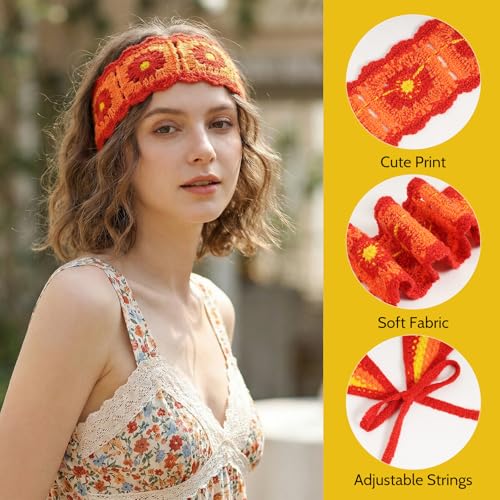 3Pcs Boho Crochet Headband Hippie Hair Bandanas Knitted Headwear Soft Stretch Hair Accessories for Women