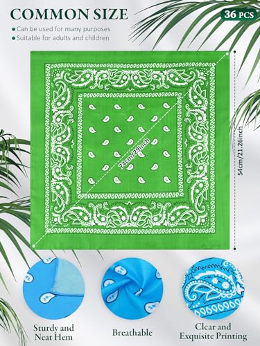Unittype 36 Pieces Paisley Bandana Cowboy Bandanas Sports Novelty Headband Square Scarf Outdoor for Western Party Costume - color: Neon Color, style: Simple Style