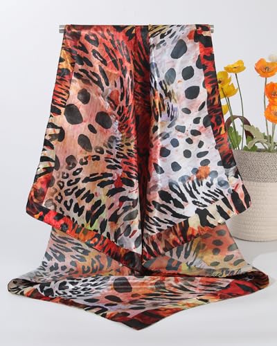 AWAYTR 35” Square Satin Head Scarf Hair Scarf for Women's Hair Silk Bandana for Women Silk Head Wrap for Sleeping - color: Leopard (Reddish Brown)