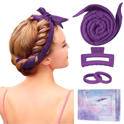 Flylipu Heatless Curling Rod Headband, Upgraded 60' Extra Long Soft Velvet Hair Curlers to Sleep In, No Heat Curls for Most Hair Types, Includes Directions (Purple, 1 Count) - color: Purple