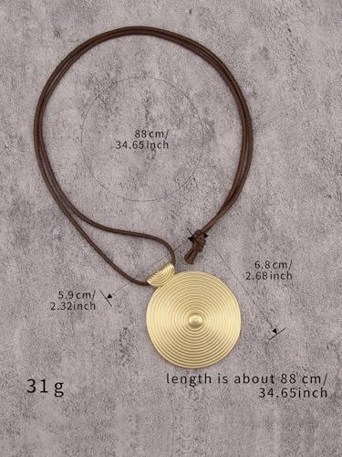 GelConnie Leather Necklaces Turquoise Long Boho Necklaces for Women Brown Chunky Circle Pendant Chocker Necklace Gold Sweater Necklace - style: Large Gold Pendant Necklace