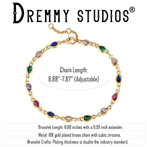Dremmy Studios Gold Bracelet for Women 18K Gold Plated Dainty Paperclip Cubic Zirconia Disc Coin Star Cable Satellite Bead Pearl Simple Boho Minimalist Stacking Layered Link Jewelry Gift - color: CZ Rainbow
