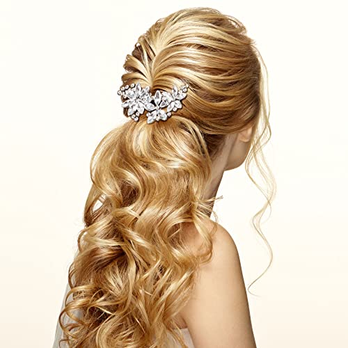 PAGOW Crystal Flower Bridal Hair Clips, 4Pcs Silver, Elegant Hair Accessories for Women, Girls, Brides, Wedding, Party - color: Silver 4pcs