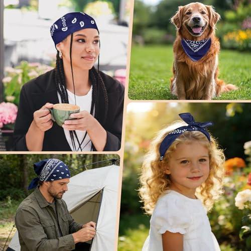 Morcheiong 8/16 Pcs Bandanas Paisley Bandana Head Scarf Headband Handkerchiefs for Men Women Boy Girls - color: Navy Blue