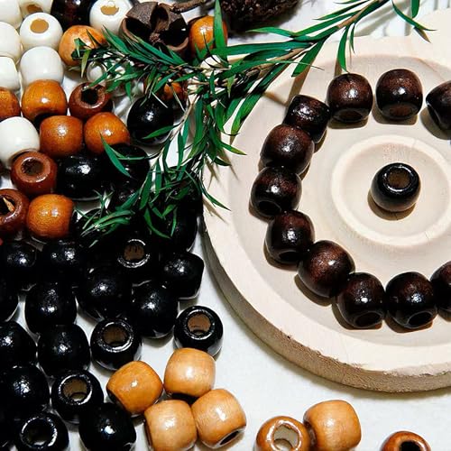 140 Pcs Hole Natural Wooden Hair Beads for Braids Dreadlock Locs Hair Accessories for Women Men and Girls Craft Supplies