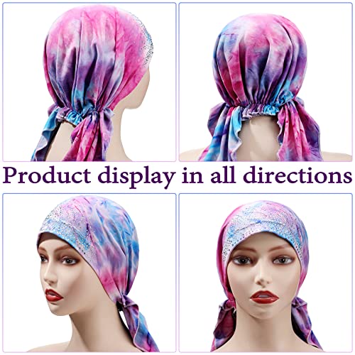 Geyoga 6 Pack Rhinestone Head Scarf for Women, Sequin Pre Tied Head Wraps, Stretchy Turban Cap for Hair Loss & Daily Wear(Tie Dye Style) - style: Tie Dye Style