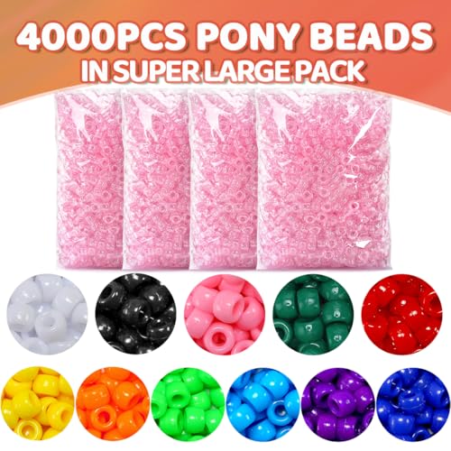 Praisebank Pony Beads, 4000pcs Pink Glitter, Beads for Jewelry Making, Beads for Crafts, Beads for Hair Braids. - color: Pink Glitter