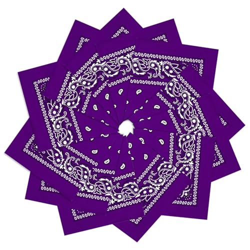 12 Pack Bandanas Unisex Paisley Cowboy Bandanas Bulk Multi Purpose Headband Scarf for Men Women Costume - color: Purple, style: Classic