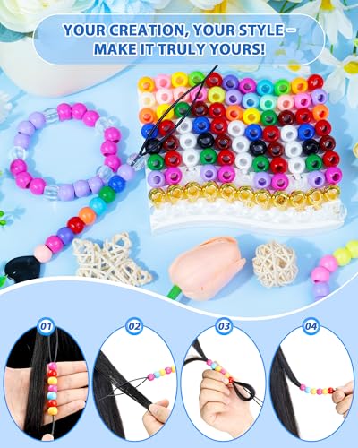 FIVEIZERO 260PCS Large Hole Hair Beads, 10x12mm, Gold | Acrylic pony style, smooth lightweight finish, reusable, quick on/off, bracelets, keychains, macramé and DIY crafts - color: Gold