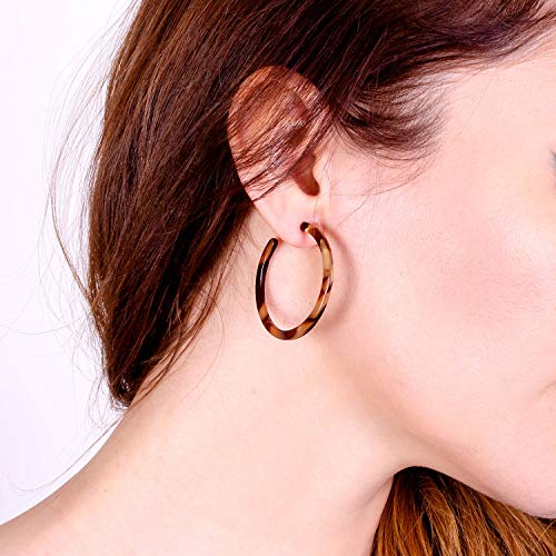BaubleStar Tortoise Shell Resin Hoop Earrings Fashion Jewelry - color: Brown