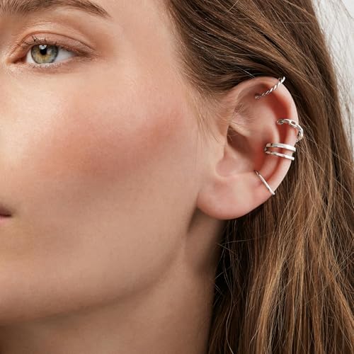 CHIC & ARTSY 925 Sterling Silver Ear Cuffs for Women, Non Piercing Clip On Cartilage Cuffs, Adjustable Fake Conch & Helix Earrings, Gold Plated & Oxidized Various Styles - color: ear cuff #6