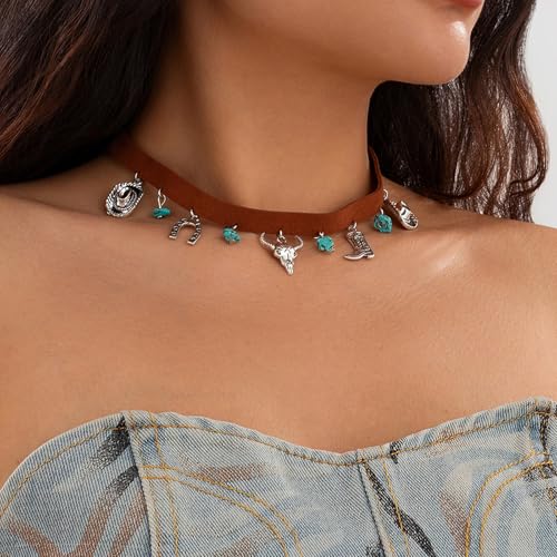 Layered Boho Necklaces for Women Gold Coin Pendant Necklaces Stackable Turquoise Choker Necklace for Women Western Jewelry - style: Style 12