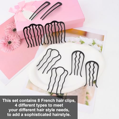 French Hair Pin, 8 PCS Black Hair Pins for Women Metal Hair Side Combs, French Pins Hair, U Shaped Hair Pins for Buns Updos, French Pins Hair Stick Pin Hair Combs for Styling Hairpin Hair Accessories - color: Black-4