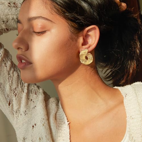 Irregular Gold Stud Earrings for Women Hammered Silver Stud Earrings Statement Geometric Earrings Vintage Gold Earrings - color: 05-Gold swirl earrings
