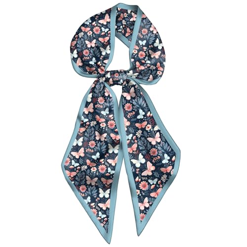 Head Hair Scarf Neck Silk Feeling Scarves Long Thin Satin Fashion Handbag Cute Decoration Women Girls 59 * 6.7'' - color: O-9-butterfly Flower