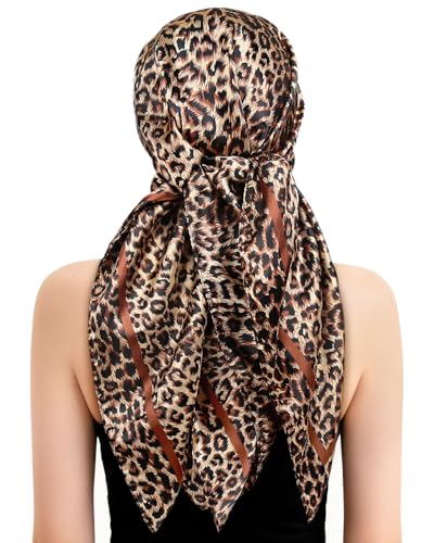 Protective Hair Wrap Scarf & Hair Net 2 in 1 - Satin Scarf with Net for Sleeping, Travel & After Silk Press - color: Classic Leopard