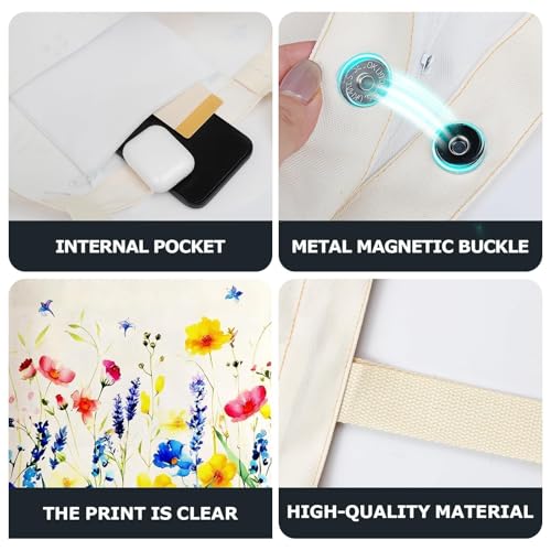 1 Pack Reusable Canvas Cute Shoulder Bag,Made of 10 oz Canvas Tote Bag for Women,for Grocery, Shopping, Beach and Daily Use(Flower) - color: A2-flower 1 Pack