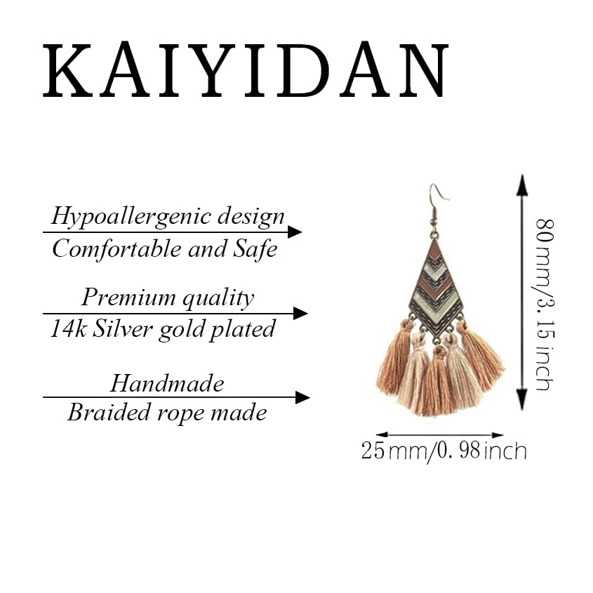 Silver/Gold Boho Dangle Statement Earrings for Women Trendy,Handmade Vintage Dainty Cute Long Drop Summer Earrings,fashion Accessories Jewelry Gifts - color: A16 brown tassels geometric shaped enamel