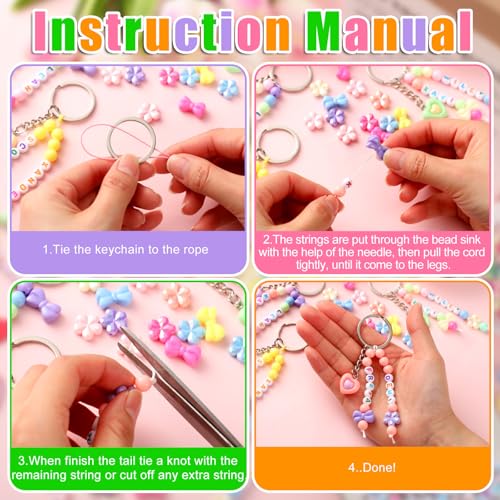 Landical 564 Pcs Bow Heart Keychain Making Kit DIY Name Bead Key Chain Craft Adjustable Letter Beads String Pastel Alphabet Jewelry Backpack Accessories Back to School Gift Favor(Pastel Color) - color: Candy Color, style: Bow Heart
