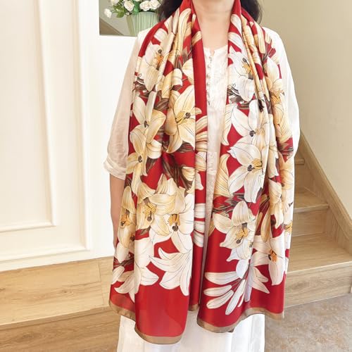 Long Silk Like Scarf Lightweight Satin Scarves Large Sunscreen Shawl Wrap for Women - color: 008.magnolia Red
