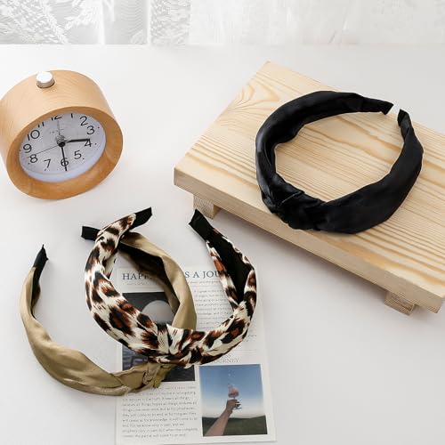 3-Piece Top Knotted Floral Pattern Headbands for Women & Girls, Cute Flower Print Knot Headband, Non Slip Fashion Hair Bands Hairbands (Coffee) - color: Coffee