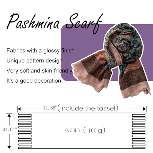 Paisley Pashmina Feel Shawls Wraps for Women Rave Scarf Soft Silky Exotic Boho All Seasons - color: Pink