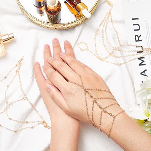 MTLEE 3 Pieces Ring Bracelet Hand Chain Gold Layered Finger Ring Hand Chains Tassel Stackable Bracelets for Women Fashion Body Jewelry Adjustable Gifts for Her 3 Styles