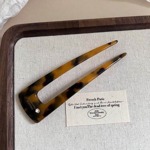 French Hair Clips 4-Pack Assorted Styles, U-Shaped Textured Hair Pins for Women with Black, Tortoiseshell, Leopard & Smoky, for Ponytail Bun Updo (Leopard Print) - color: Leopard Print