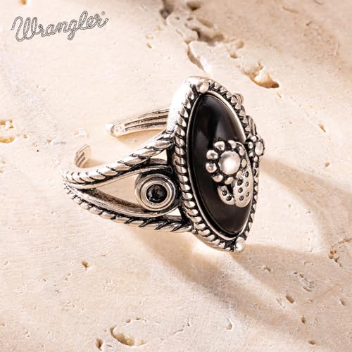 Montana West Wrangler Western Couture's Bohemian Turquoise Cuff Ring for Women Cowgirl Size 7 - color: Silver-Black