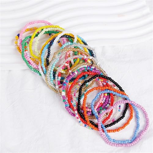 17pcs Bohemian Stackable Multilayer Elastic Bracelets - Handmade Seed Beaded Jewelry for Women & Girls - color: 24Pcs