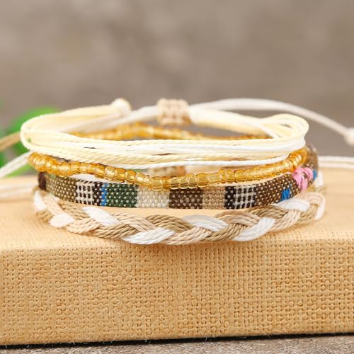 Beach Summer Ankle Bracelet for Women Handmade Braided Adjustable String Anklets Waterproof Surfer Bracelet - color: Brown