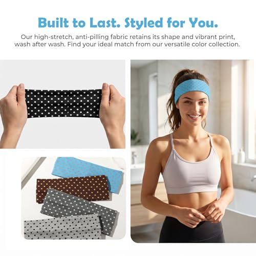 8PCS Classic Polka Dot Fabric Headband, Black and White, Elastic Material, One Size, Comfortable Daily Wear Hair Accessory for Women,