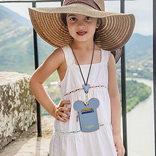 BUUFAN Chic Cute Travel PU Leather Student ID Card Holder Lanyard Neck Pouch Bag With Coin Wallet Purse for Students Women Kids Teens Girls (Blue) - color: Blue